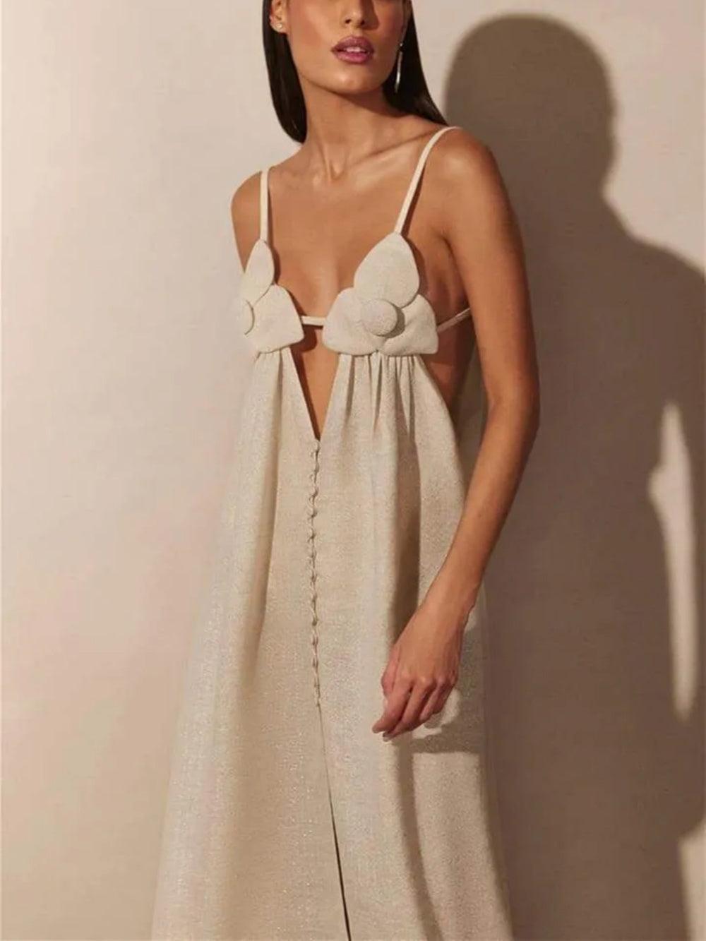 Celeste V-neck Flower High Slit Maxi Dress