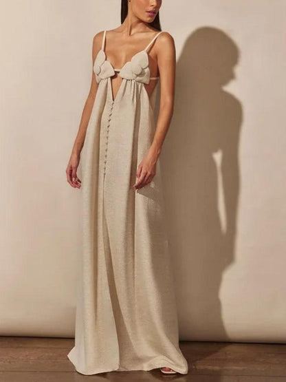 Celeste V-neck Flower High Slit Maxi Dress