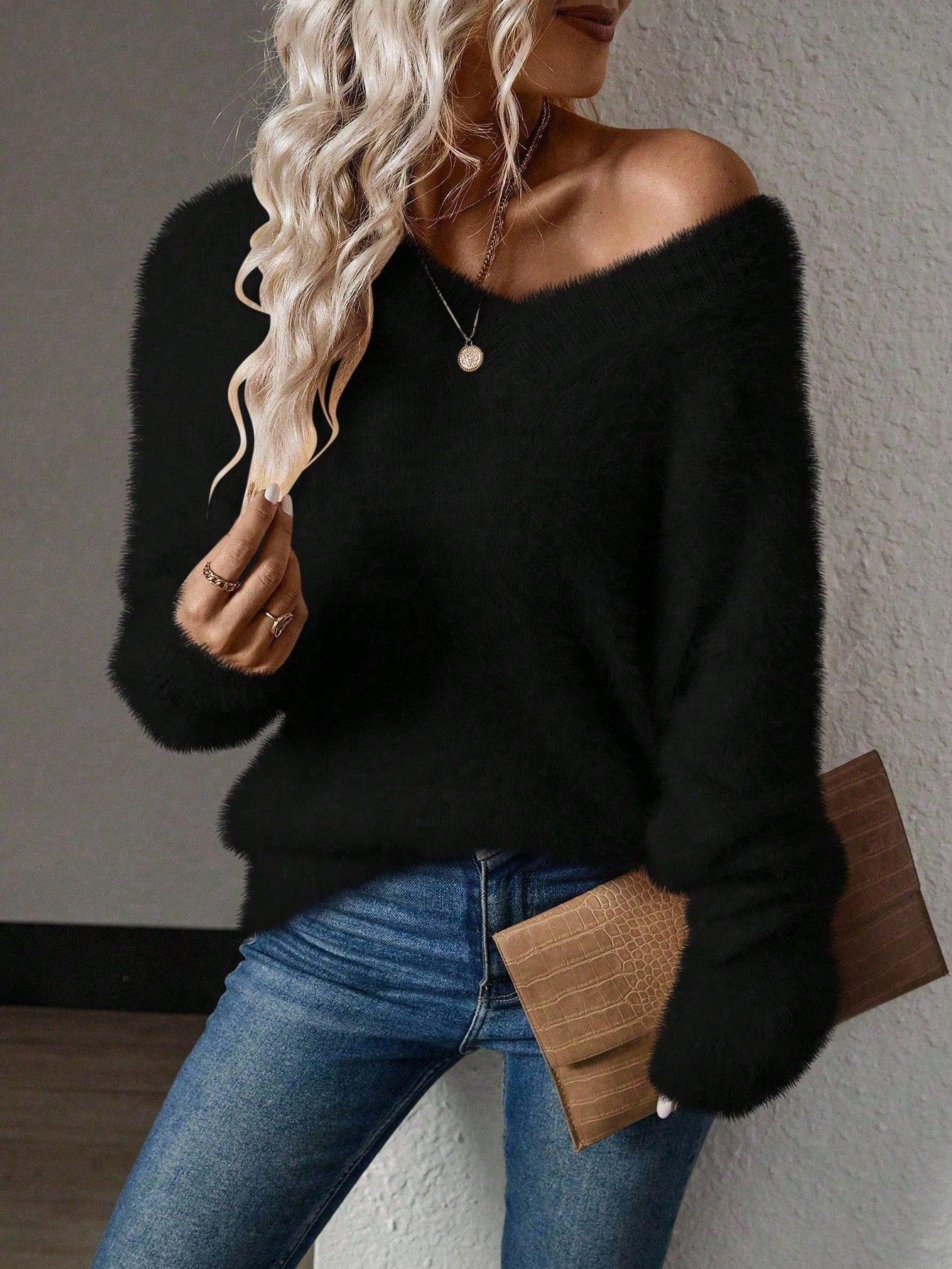 V-Neck Mink Cashmere Knit Pullover