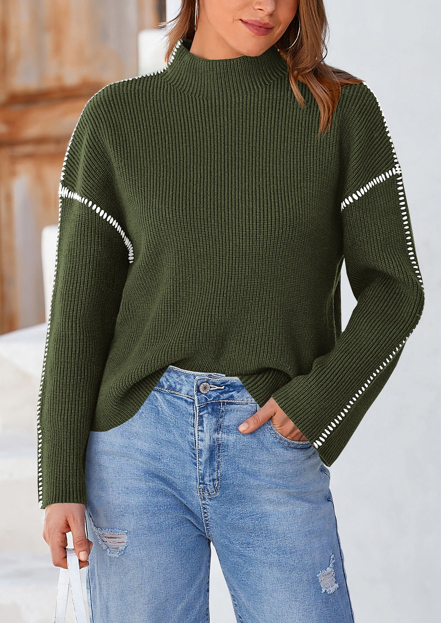 PRETTYGARDEN Women's Chunky Knit Sweaters Fall Long Sleeve Mock Neck Oversized Pullover Tops Winter Fashion Clothes