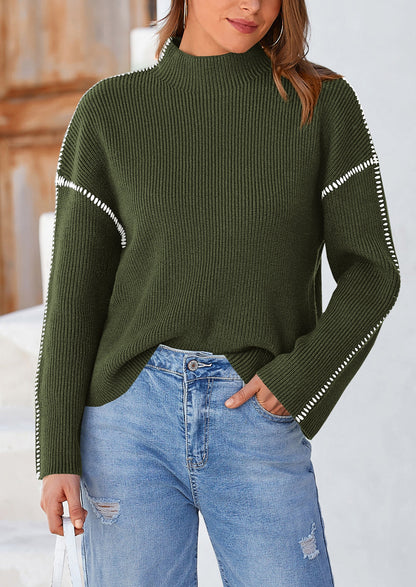 PRETTYGARDEN Women's Chunky Knit Sweaters Fall Long Sleeve Mock Neck Oversized Pullover Tops Winter Fashion Clothes