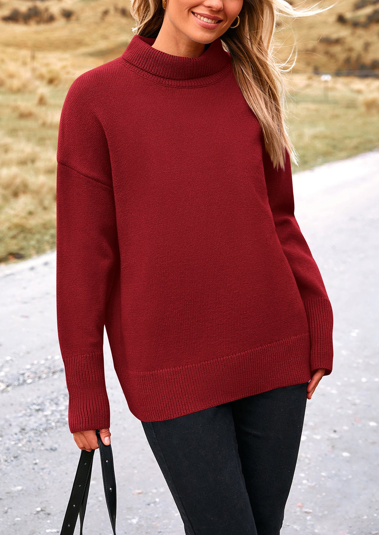 PRETTYGARDEN Women's Turtleneck Oversized Sweater Long Sleeve Chunky Knit Pullover Casual Winter Jumper Tops