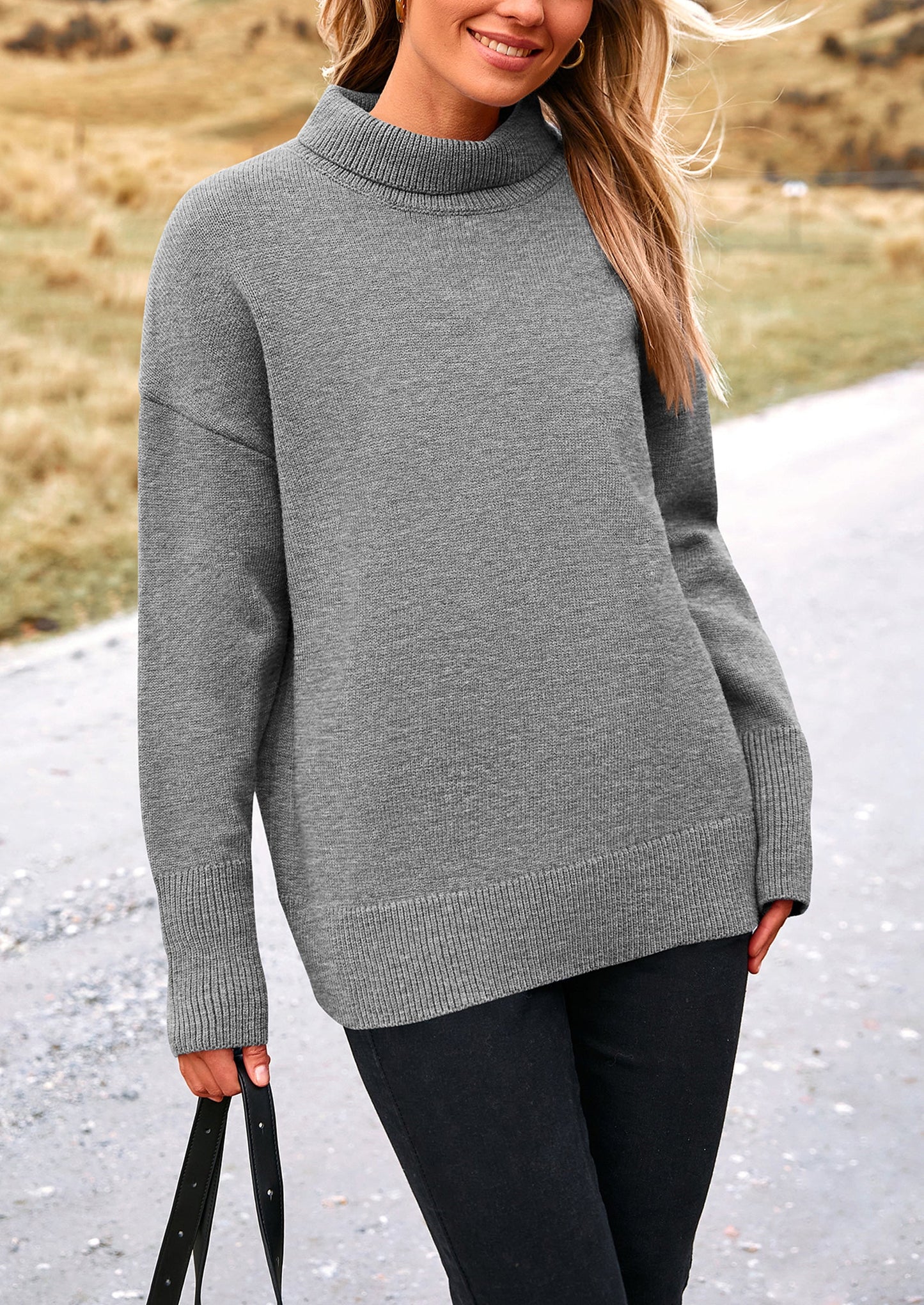 PRETTYGARDEN Women's Turtleneck Oversized Sweater Long Sleeve Chunky Knit Pullover Casual Winter Jumper Tops