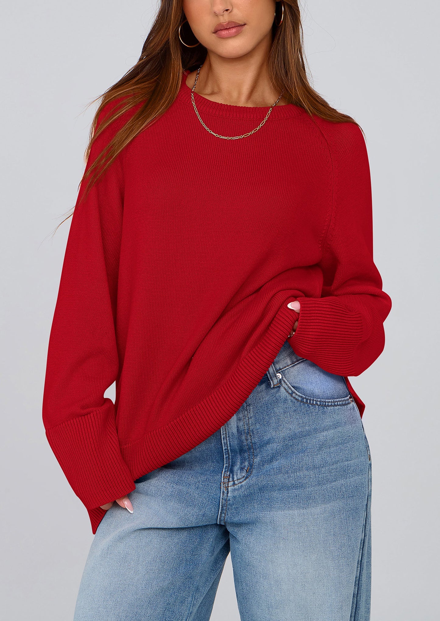 PRETTYGARDEN Women's Knit Fall Sweaters Long Sleeve Pullover Crewneck Split Hem Oversized Tunic Sweater Tops Winter Clothing