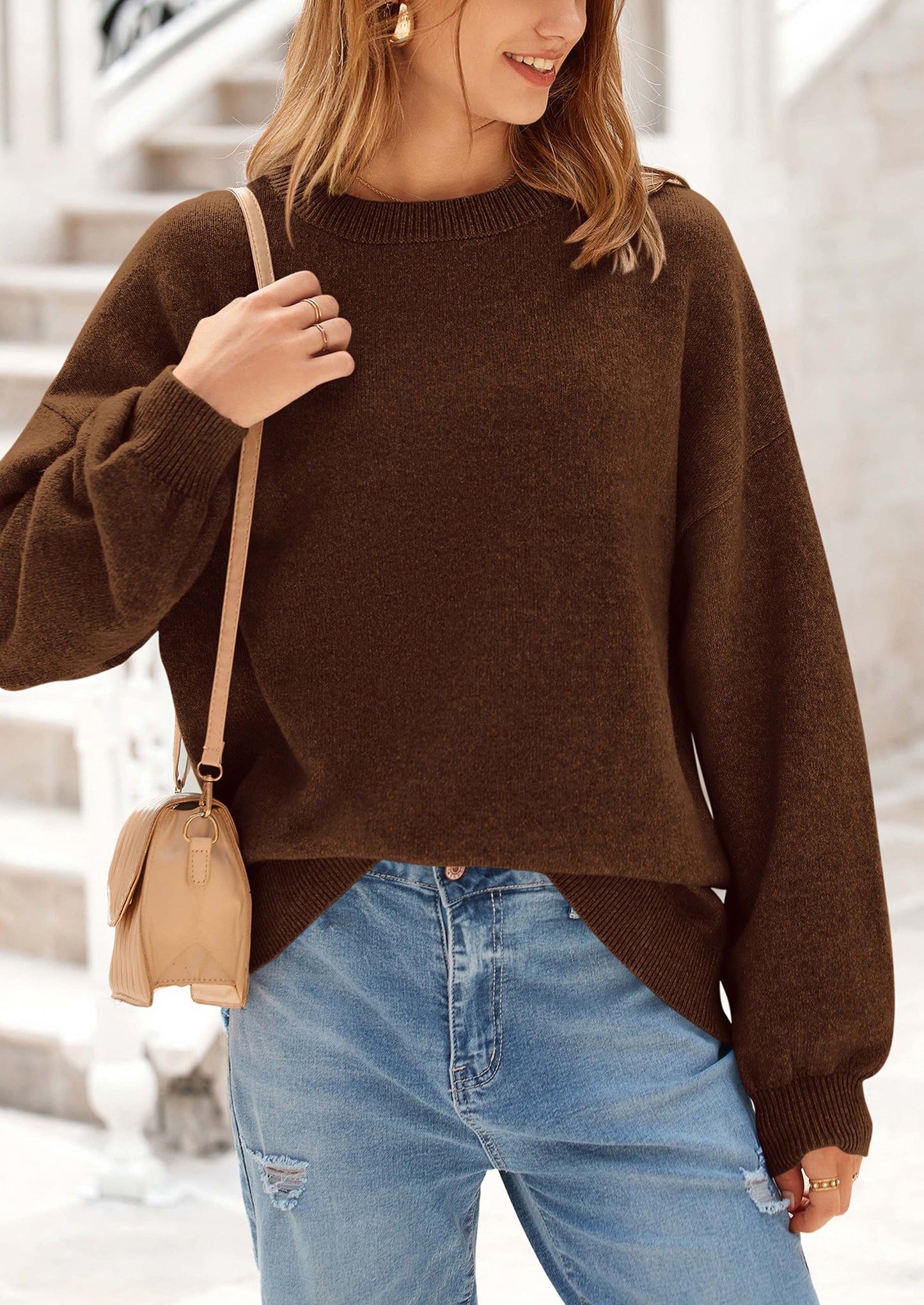 PRETTYGARDEN Women's Fall Sweaters Casual Crew Neck Long Sleeve Pullover Tops Ribbed Knit Loose Fit Winter Clothes