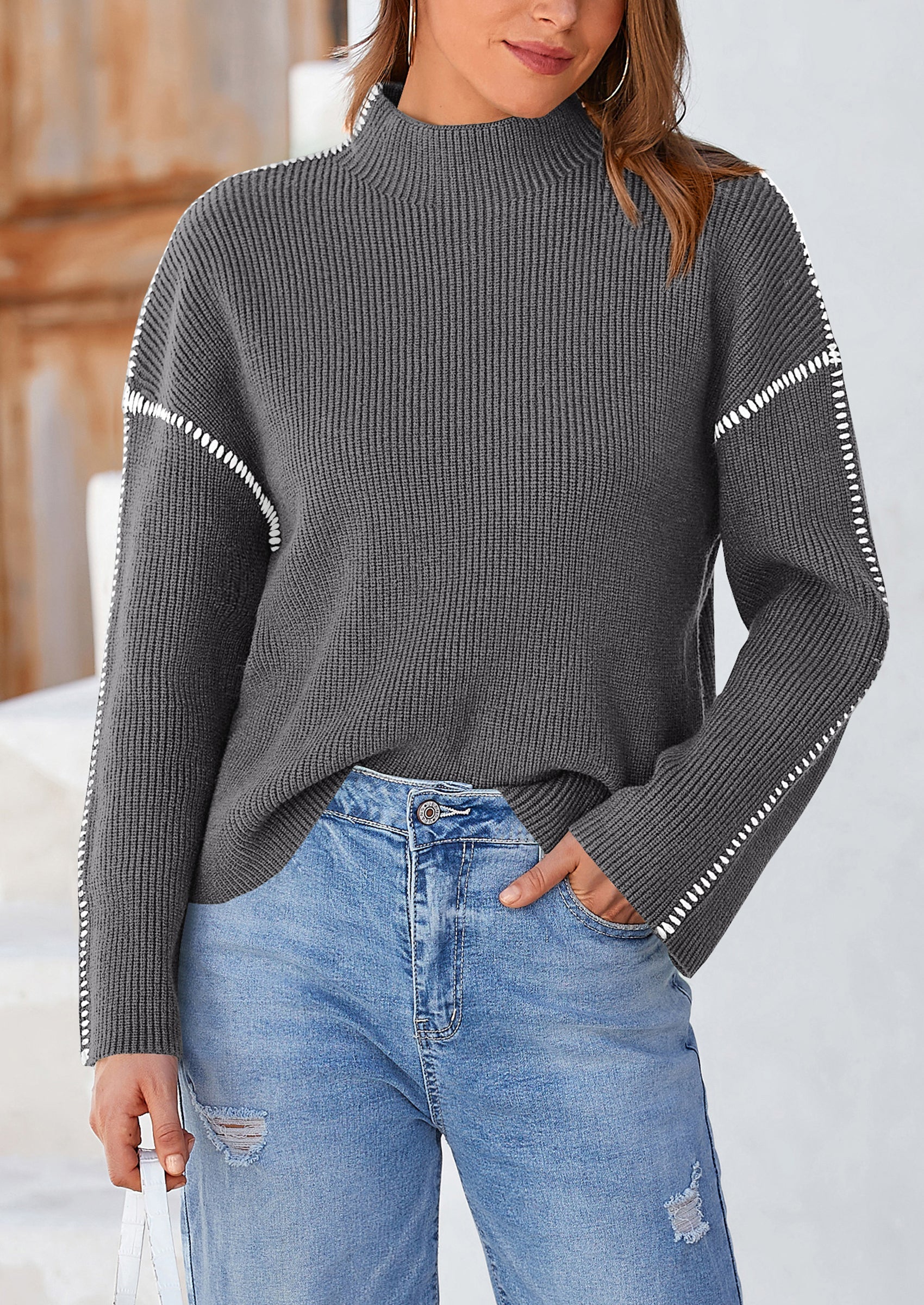 PRETTYGARDEN Women's Chunky Knit Sweaters Fall Long Sleeve Mock Neck Oversized Pullover Tops Winter Fashion Clothes