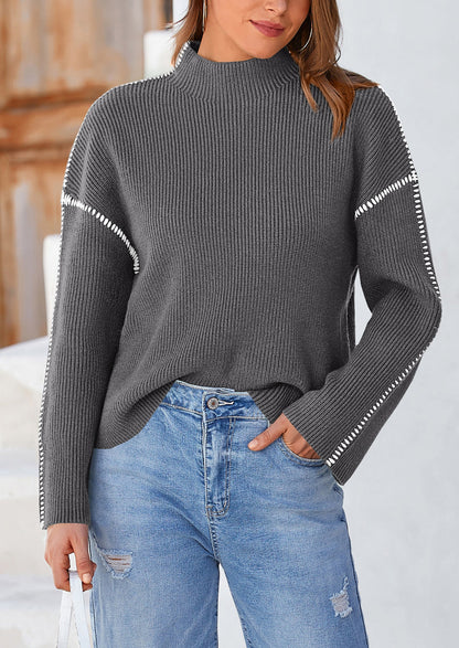 PRETTYGARDEN Women's Chunky Knit Sweaters Fall Long Sleeve Mock Neck Oversized Pullover Tops Winter Fashion Clothes