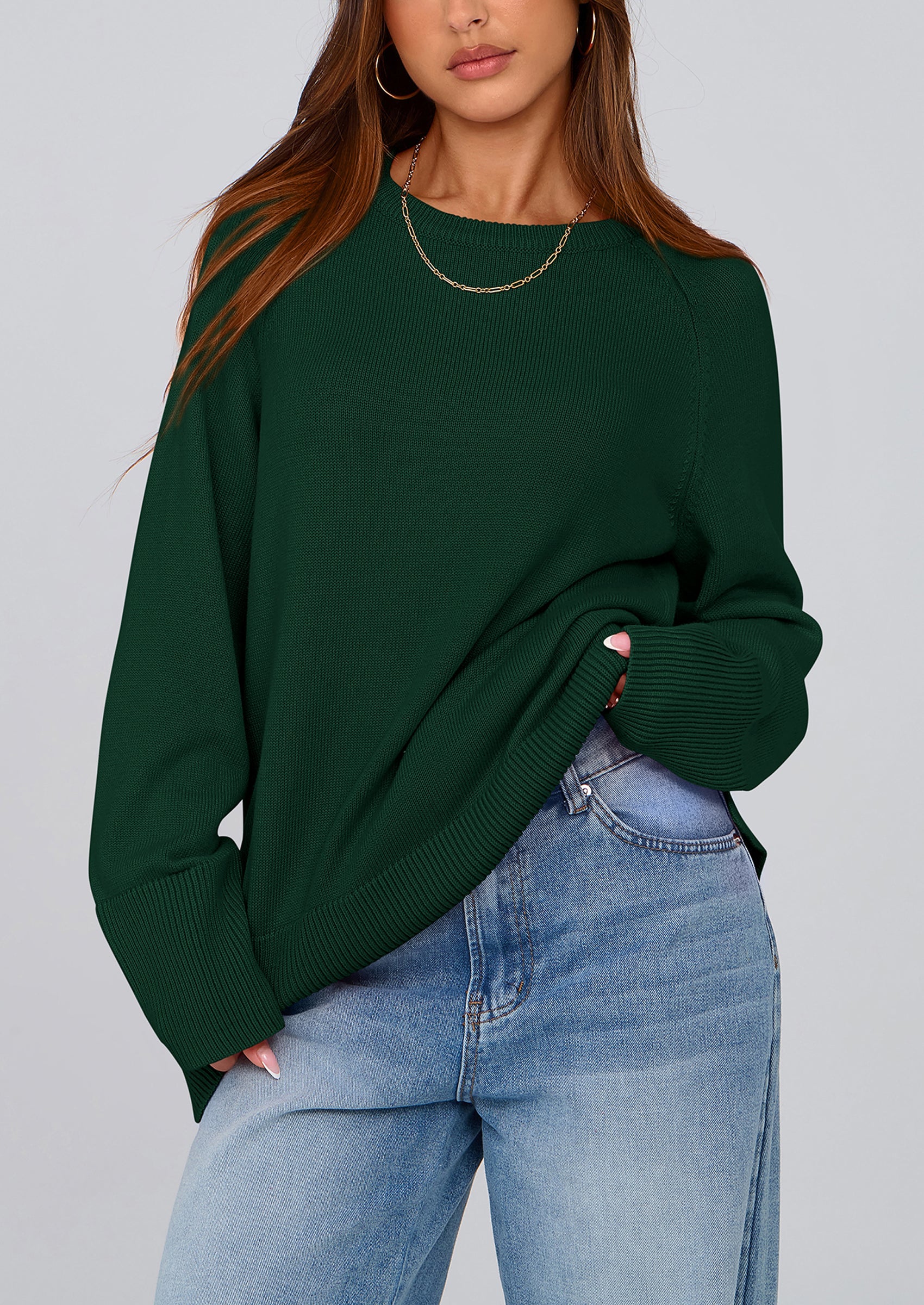 PRETTYGARDEN Women's Knit Fall Sweaters Long Sleeve Pullover Crewneck Split Hem Oversized Tunic Sweater Tops Winter Clothing