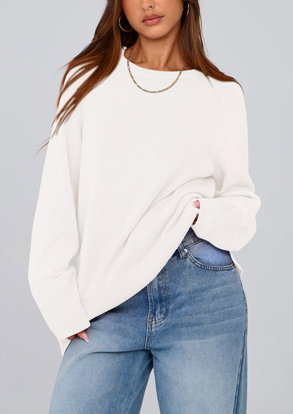 PRETTYGARDEN Women's Knit Fall Sweaters Long Sleeve Pullover Crewneck Split Hem Oversized Tunic Sweater Tops Winter Clothing