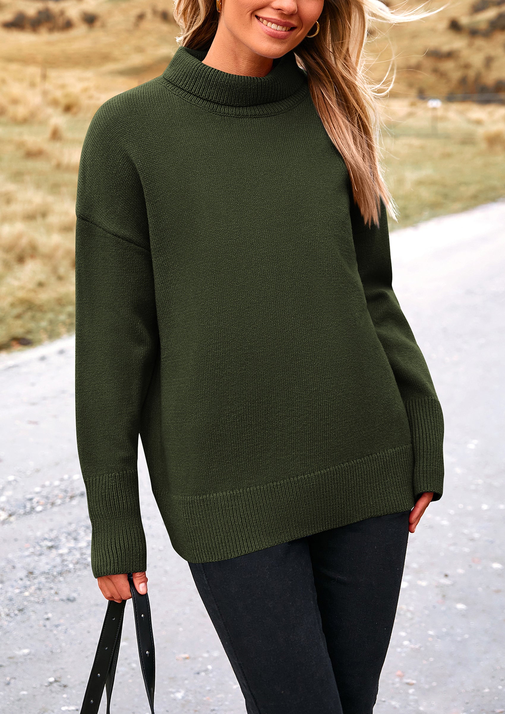 PRETTYGARDEN Women's Turtleneck Oversized Sweater Long Sleeve Chunky Knit Pullover Casual Winter Jumper Tops