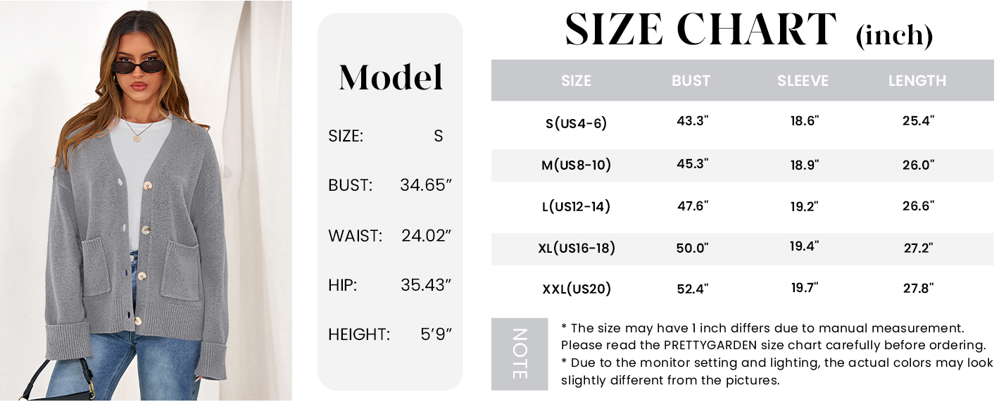 PRETTYGARDEN Women's Oversized Cardigan Sweaters Trendy Chunky Knit Long Sleeve V Neck Button Down Fall Winter Outfits