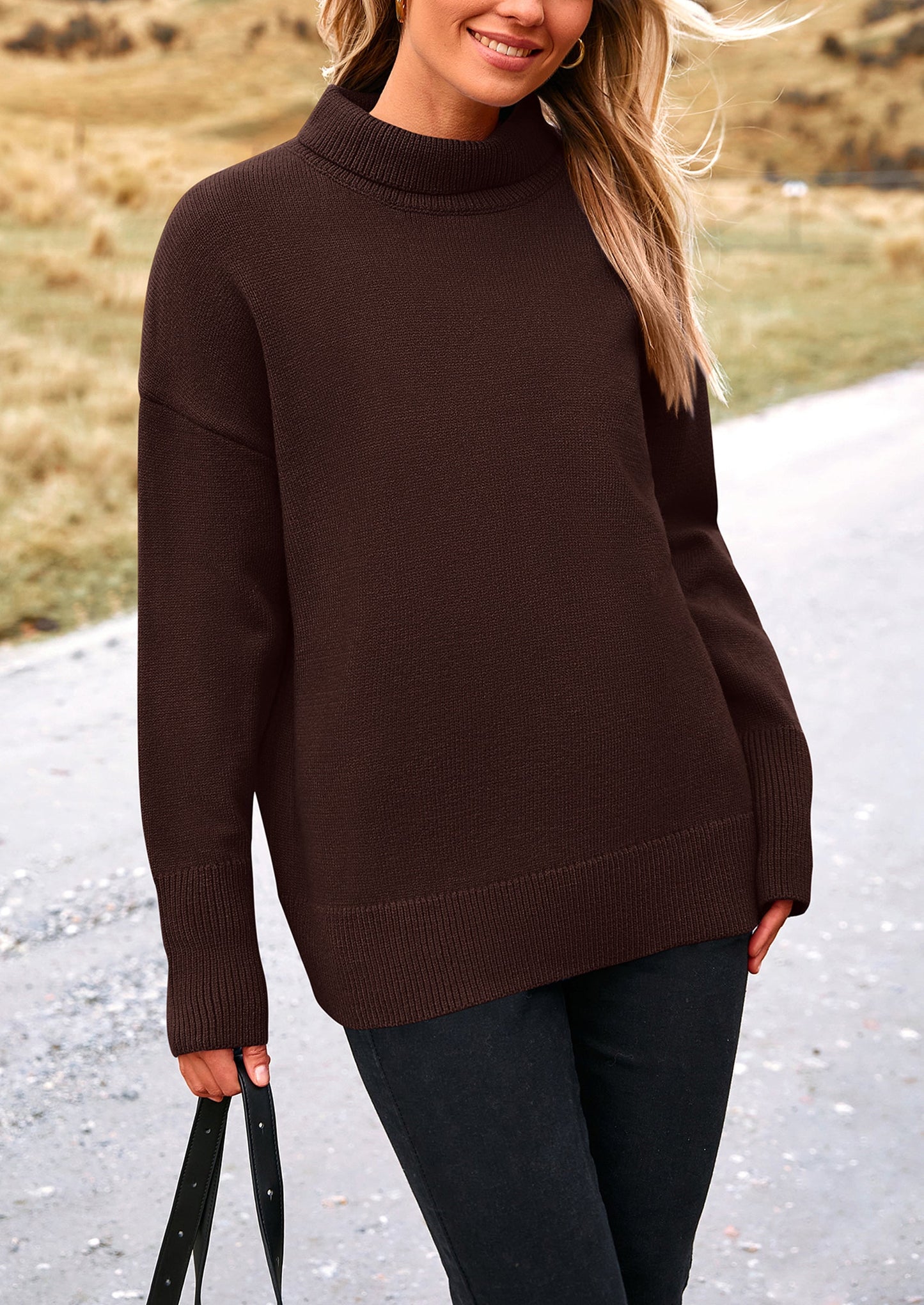 PRETTYGARDEN Women's Turtleneck Oversized Sweater Long Sleeve Chunky Knit Pullover Casual Winter Jumper Tops