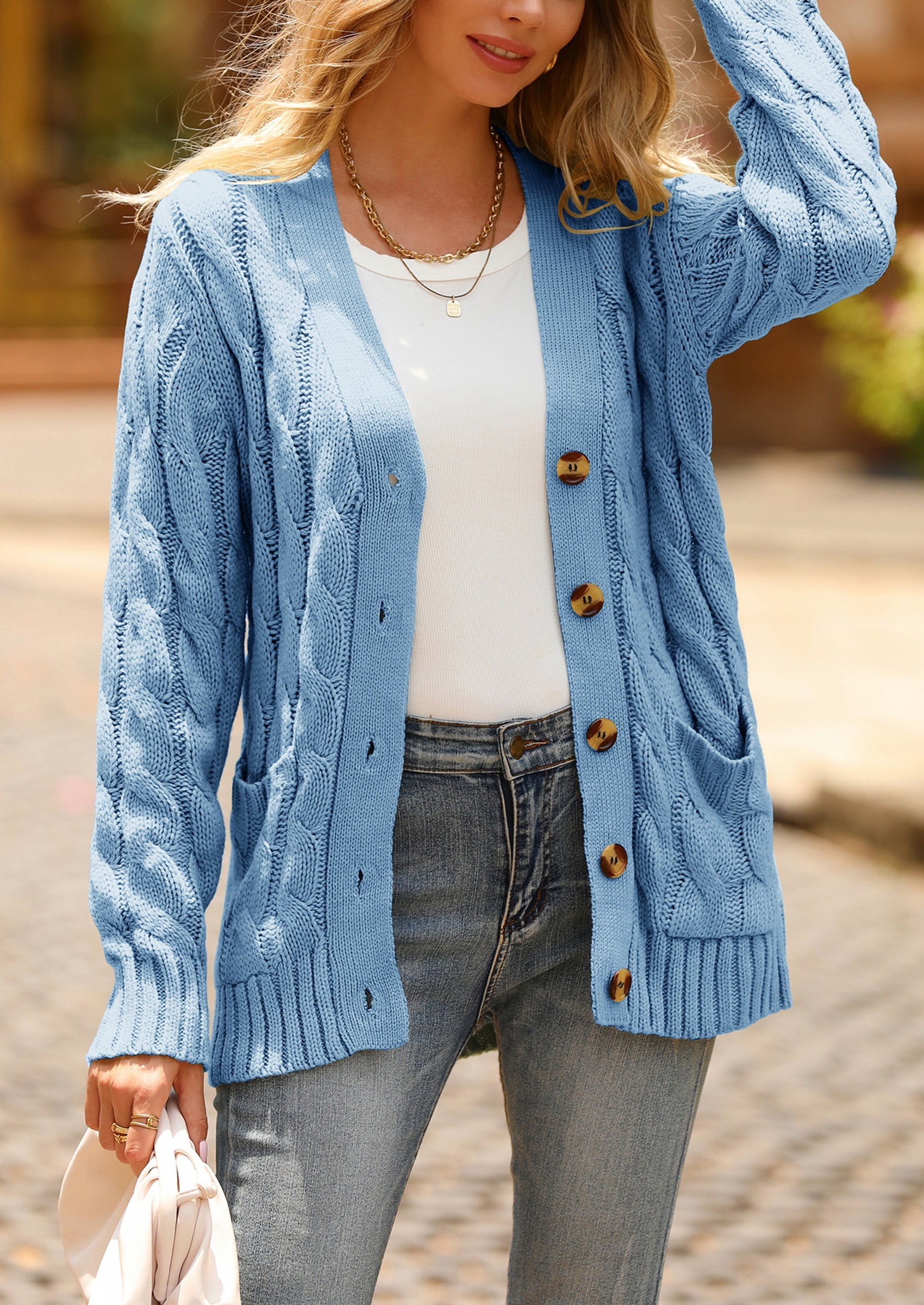 PRETTYGARDEN Women's Open Front Cardigan Sweaters Fall Fashion Button Down Cable Knit Chunky Winter Outerwear Coats