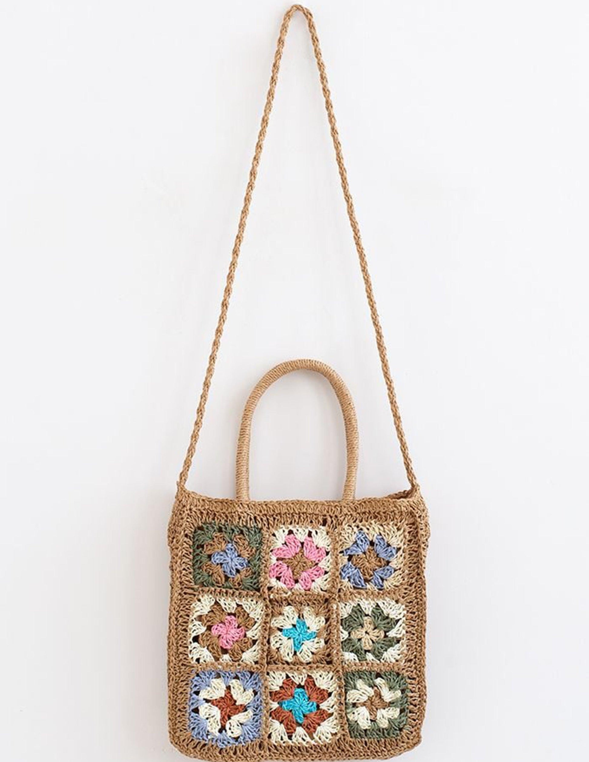 Coloured Flower Woven Straw Bag