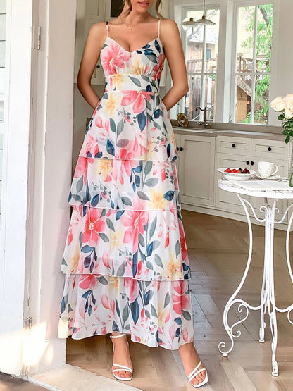 Floral Print Layered Maxi Cami Dress