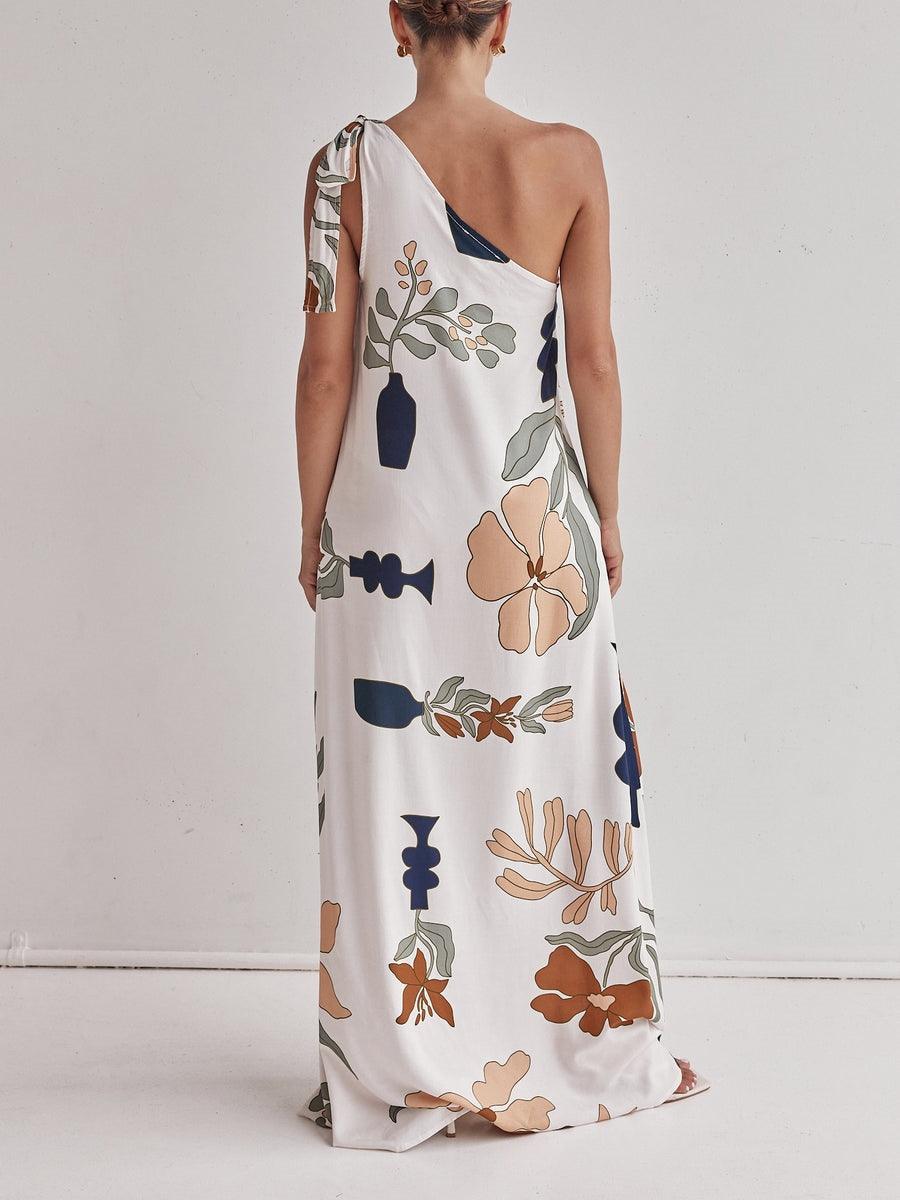 Printed One-Shoulder Maxi Dress
