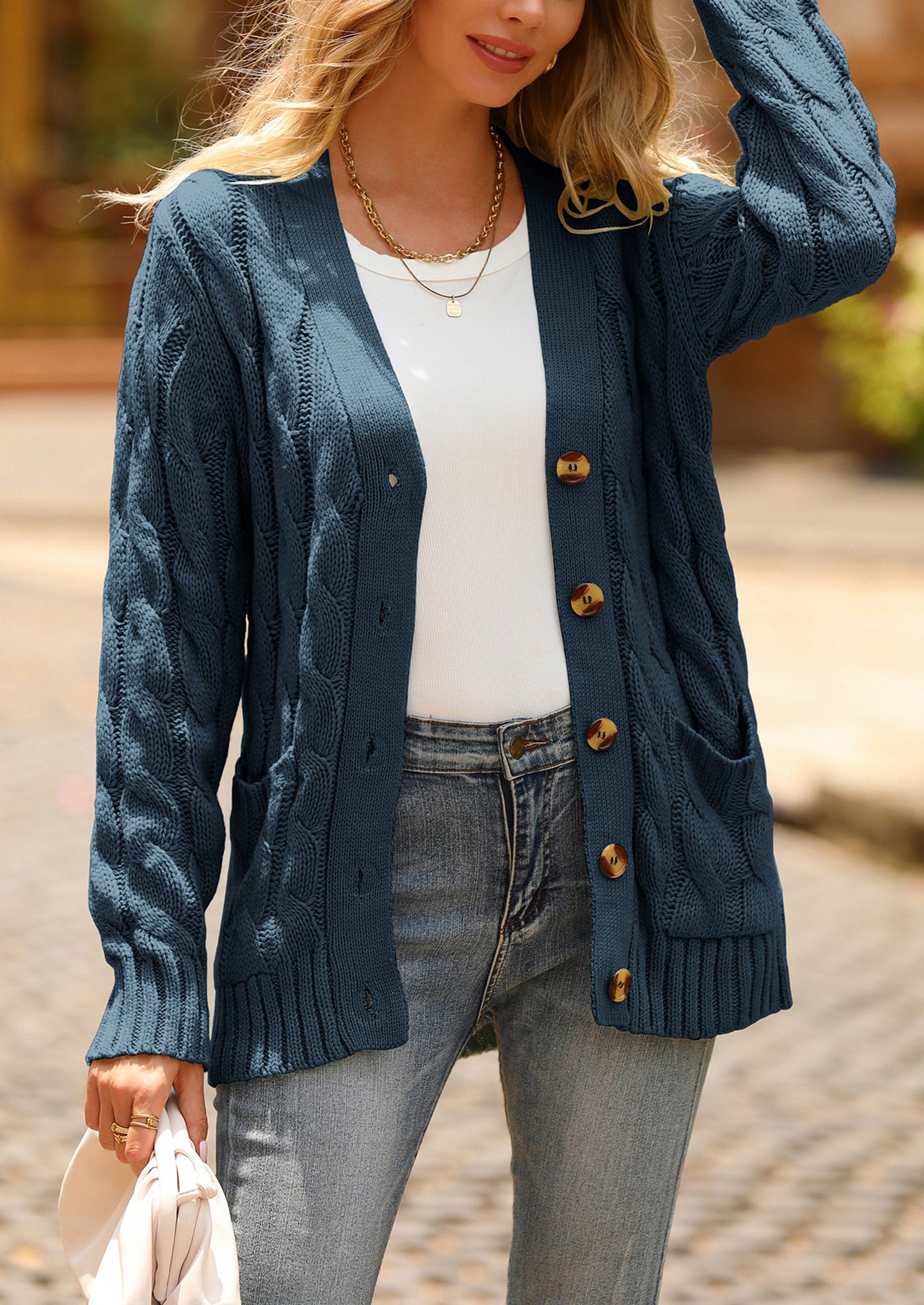 PRETTYGARDEN Women's Open Front Cardigan Sweaters Fall Fashion Button Down Cable Knit Chunky Winter Outerwear Coats