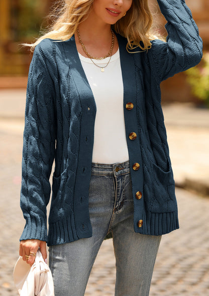 PRETTYGARDEN Women's Open Front Cardigan Sweaters Fall Fashion Button Down Cable Knit Chunky Winter Outerwear Coats