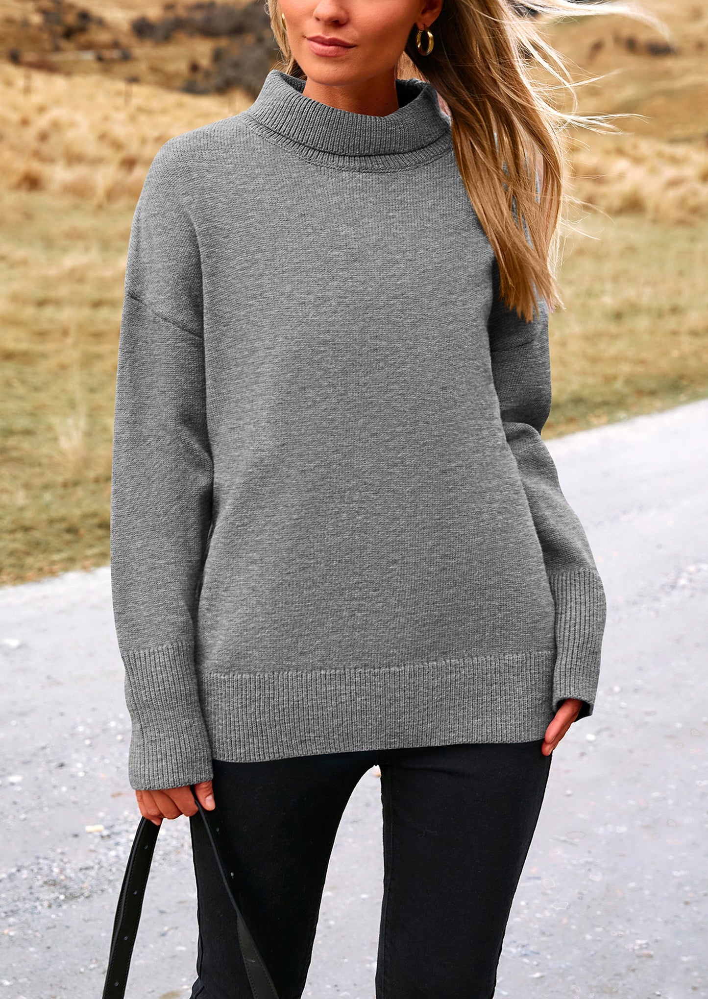 PRETTYGARDEN Women's Turtleneck Oversized Sweater Long Sleeve Chunky Knit Pullover Casual Winter Jumper Tops