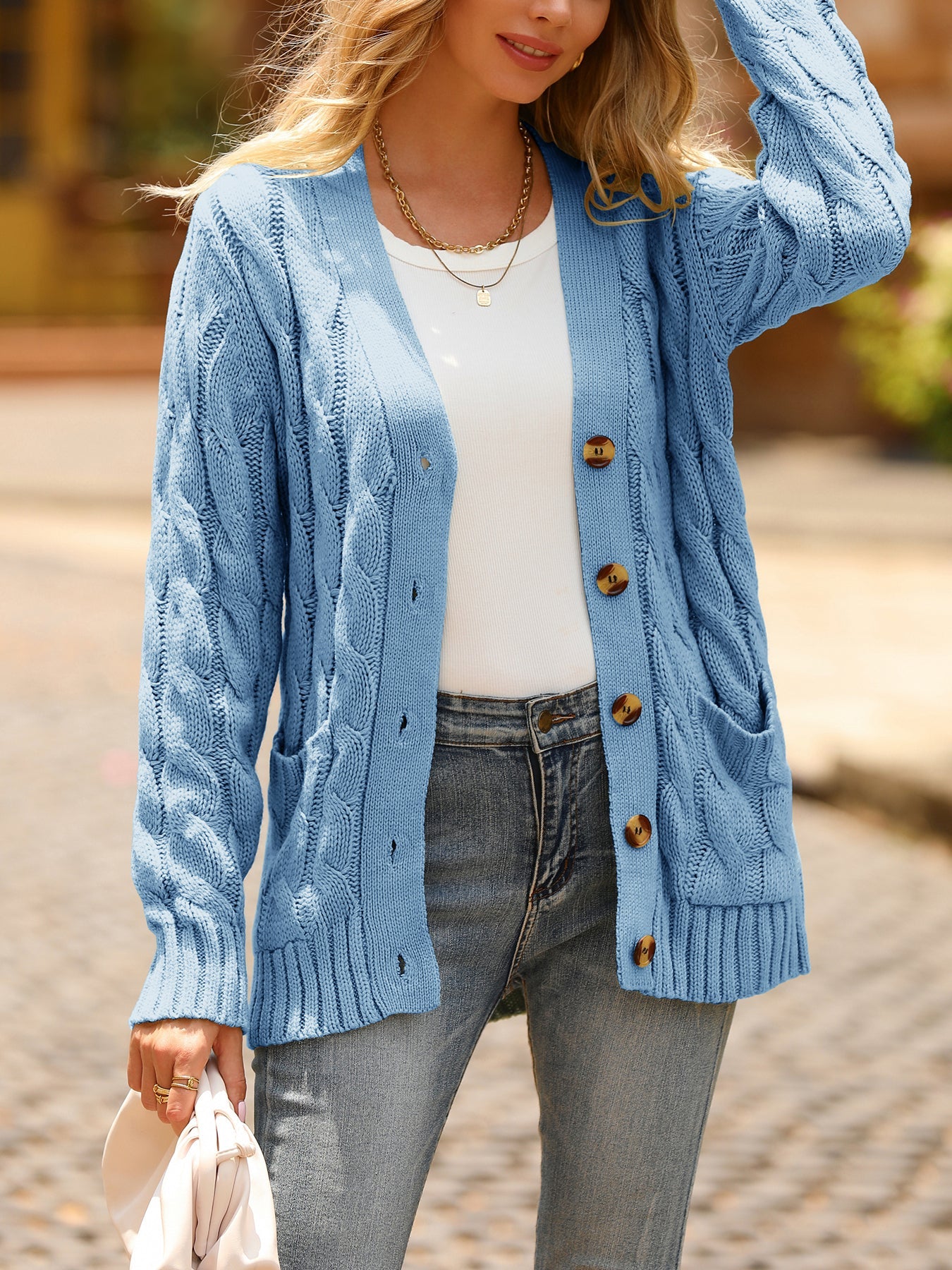 PRETTYGARDEN Women's Open Front Cardigan Sweaters Fall Fashion Button Down Cable Knit Chunky Winter Outerwear Coats