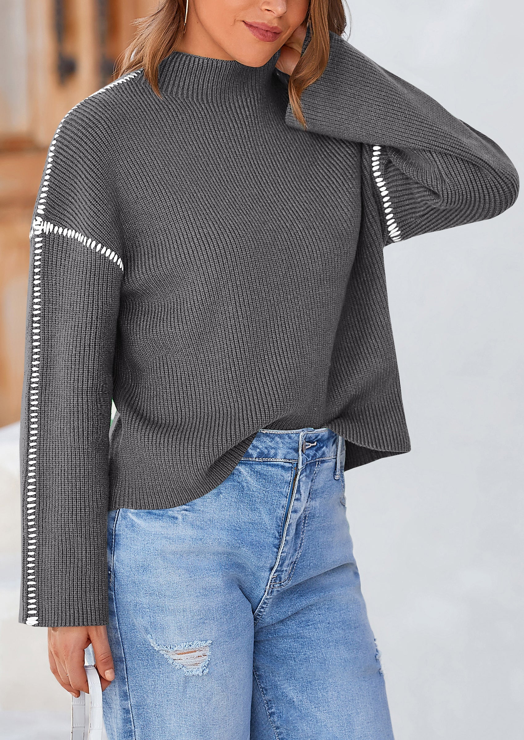 PRETTYGARDEN Women's Chunky Knit Sweaters Fall Long Sleeve Mock Neck Oversized Pullover Tops Winter Fashion Clothes