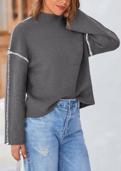 PRETTYGARDEN Women's Chunky Knit Sweaters Fall Long Sleeve Mock Neck Oversized Pullover Tops Winter Fashion Clothes