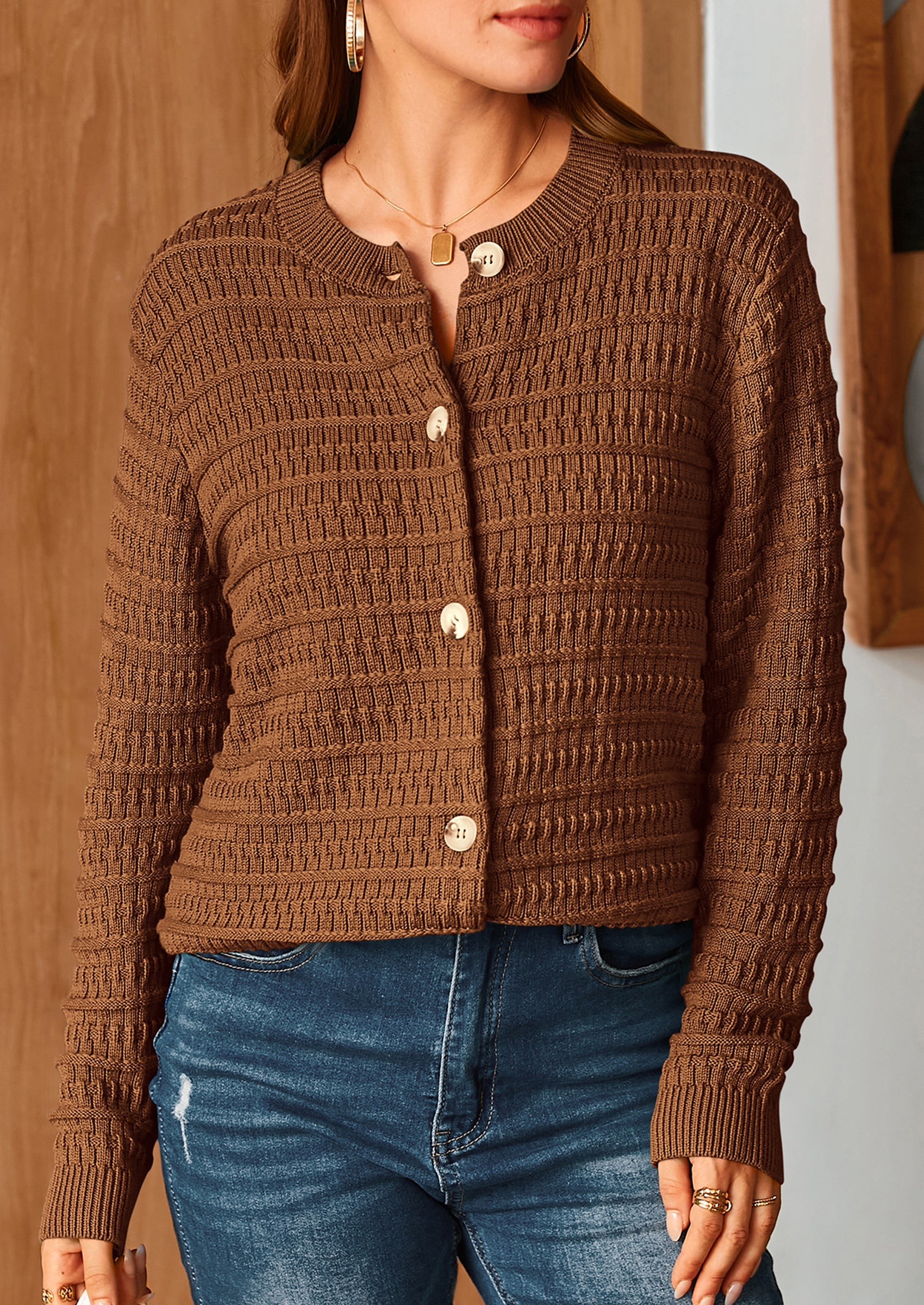 PRETTYGARDEN Women's Knit Cardigan Sweaters Casual Long Sleeve Open Front Button Down Trendy Jackets Outerwear