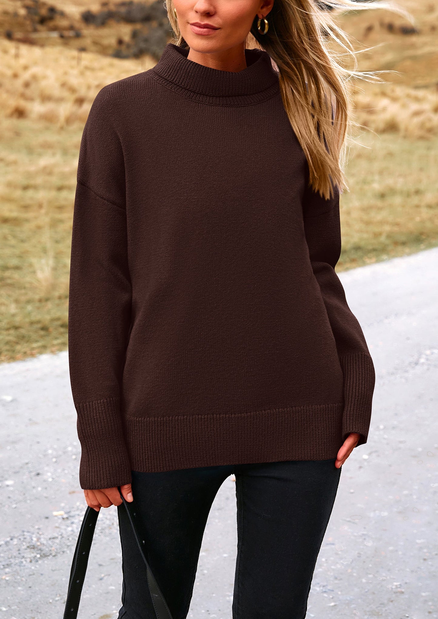 PRETTYGARDEN Women's Turtleneck Oversized Sweater Long Sleeve Chunky Knit Pullover Casual Winter Jumper Tops