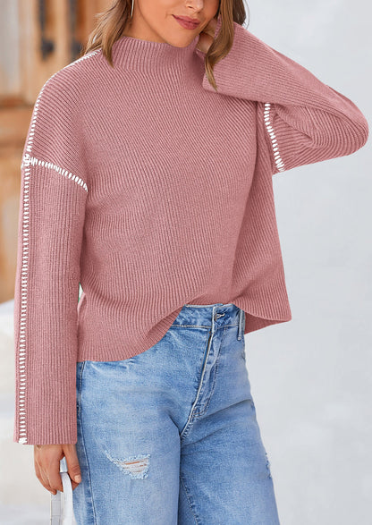 PRETTYGARDEN Women's Chunky Knit Sweaters Fall Long Sleeve Mock Neck Oversized Pullover Tops Winter Fashion Clothes