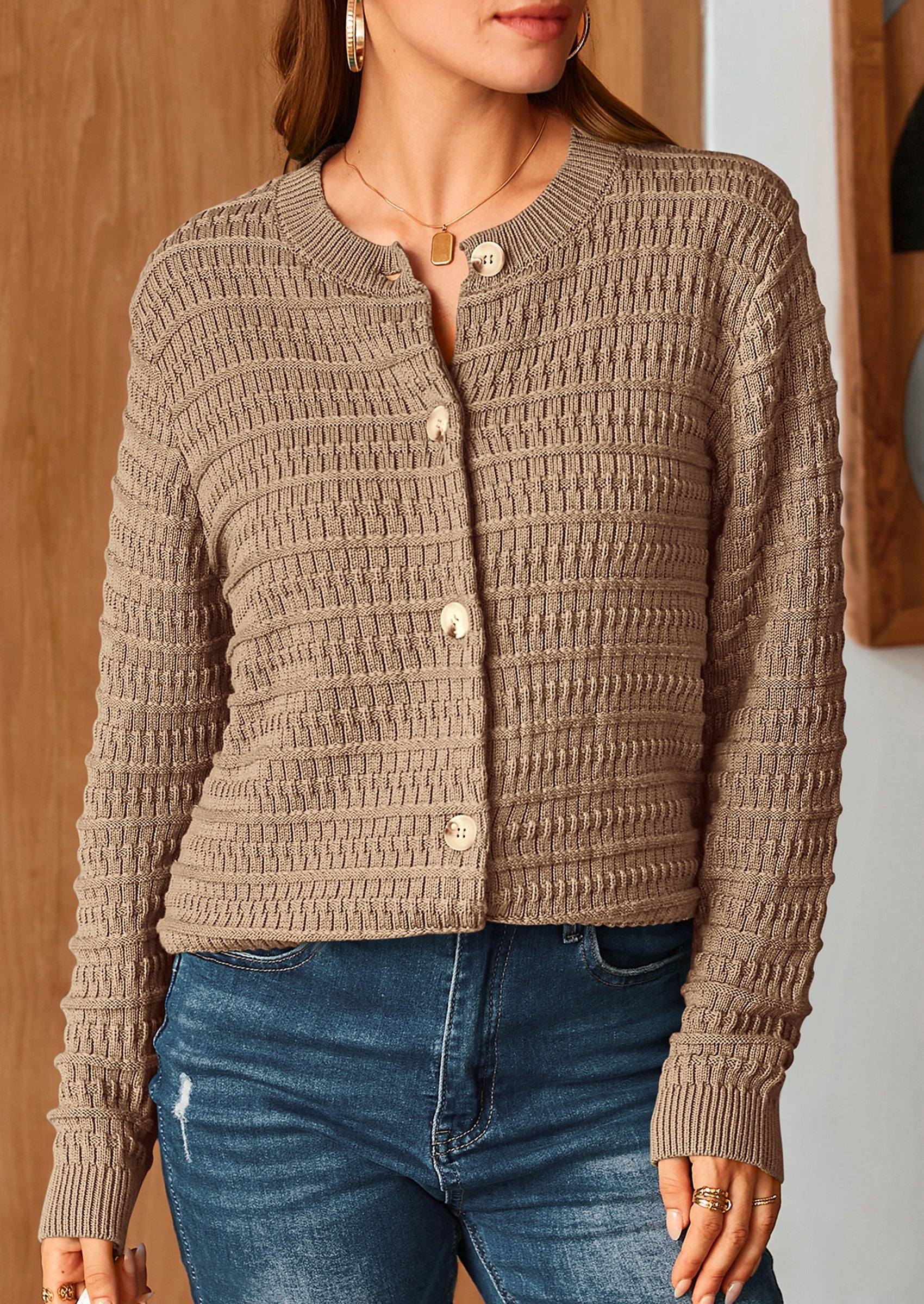 PRETTYGARDEN Women's Knit Cardigan Sweaters Casual Long Sleeve Open Front Button Down Trendy Jackets Outerwear