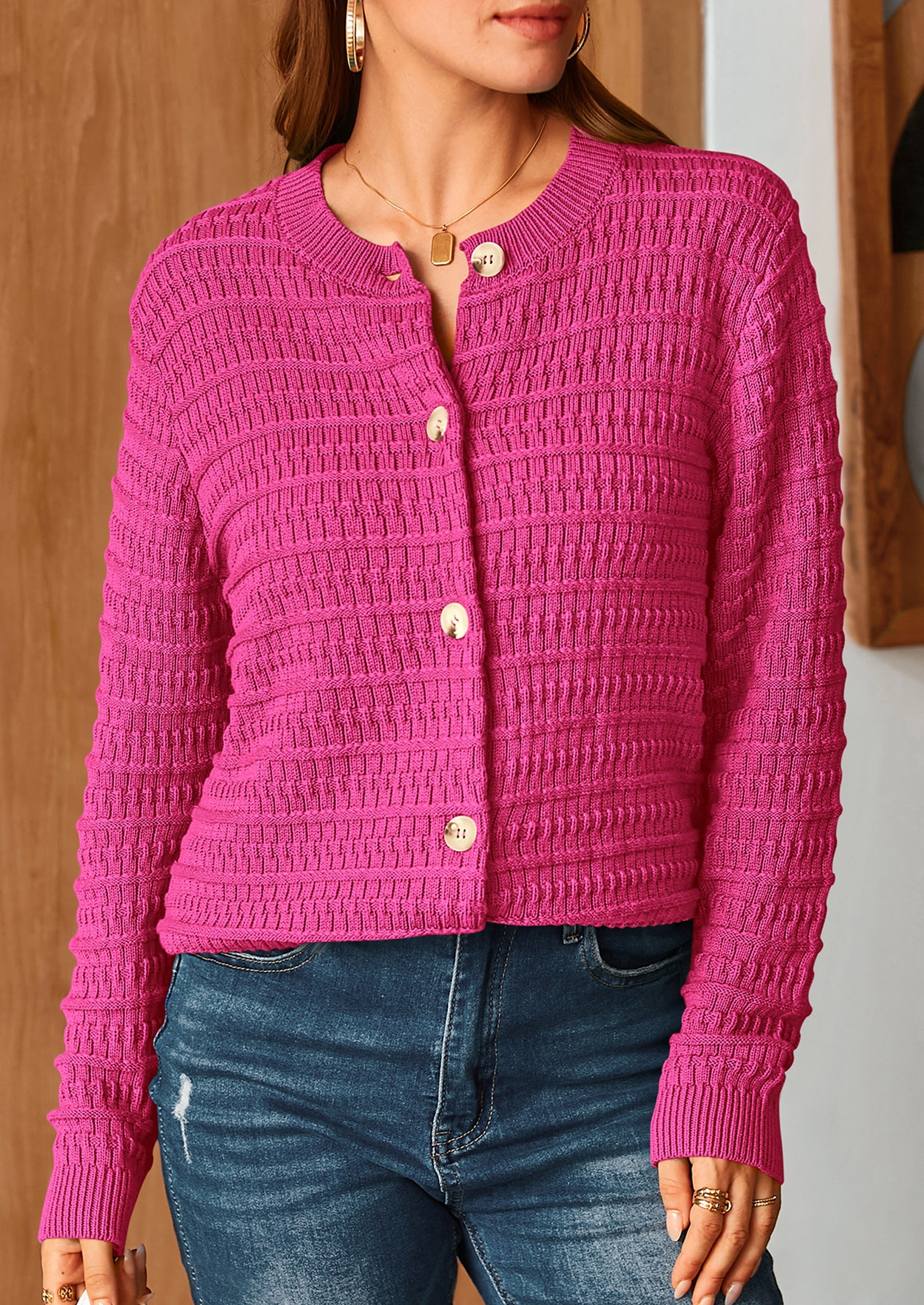 PRETTYGARDEN Women's Knit Cardigan Sweaters Casual Long Sleeve Open Front Button Down Trendy Jackets Outerwear