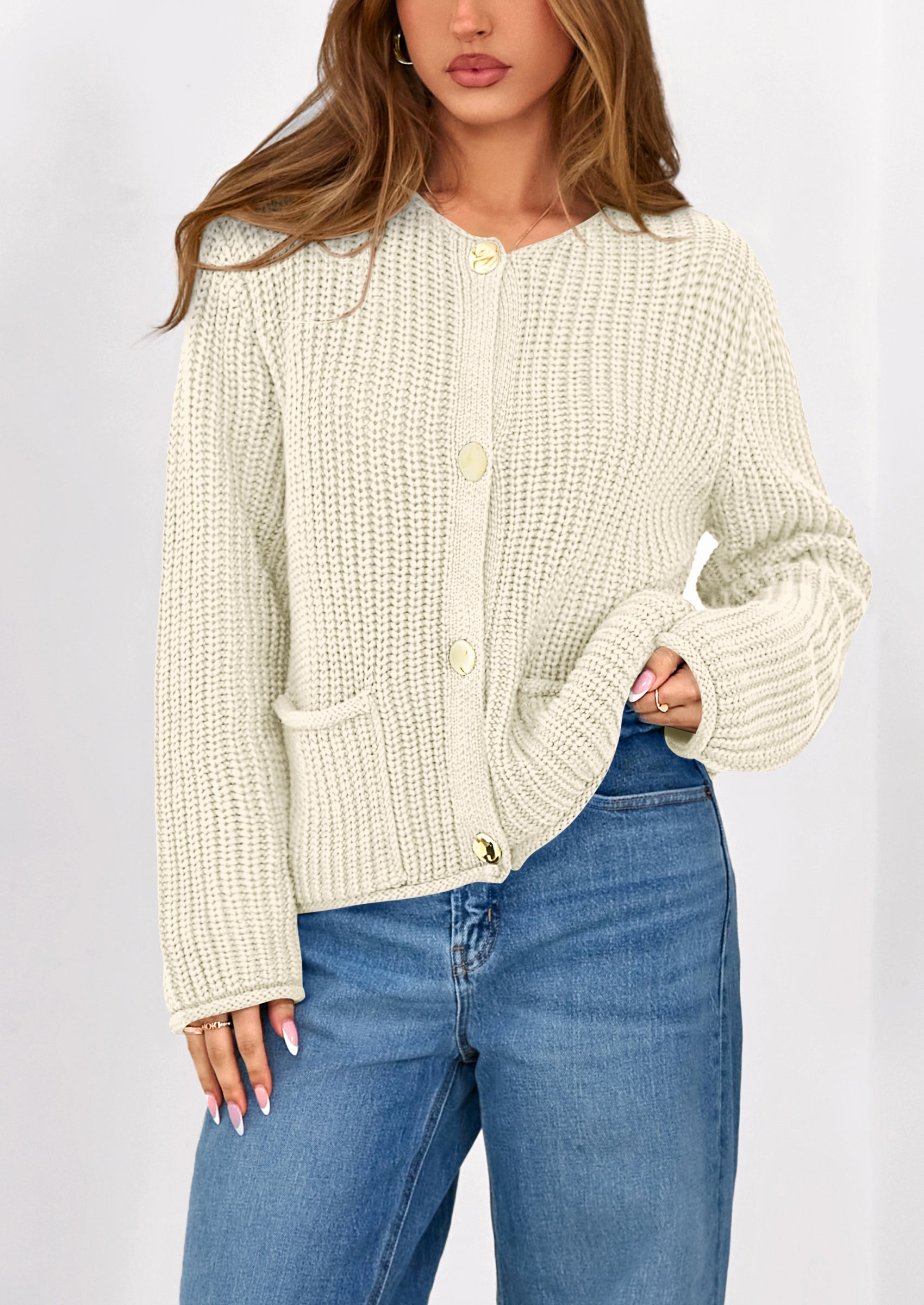 PRETTYGARDEN Cardigan Sweaters for Women Trendy Oversized Knit Chunky Button Cardigans Fall Winter Outfits with Pockets