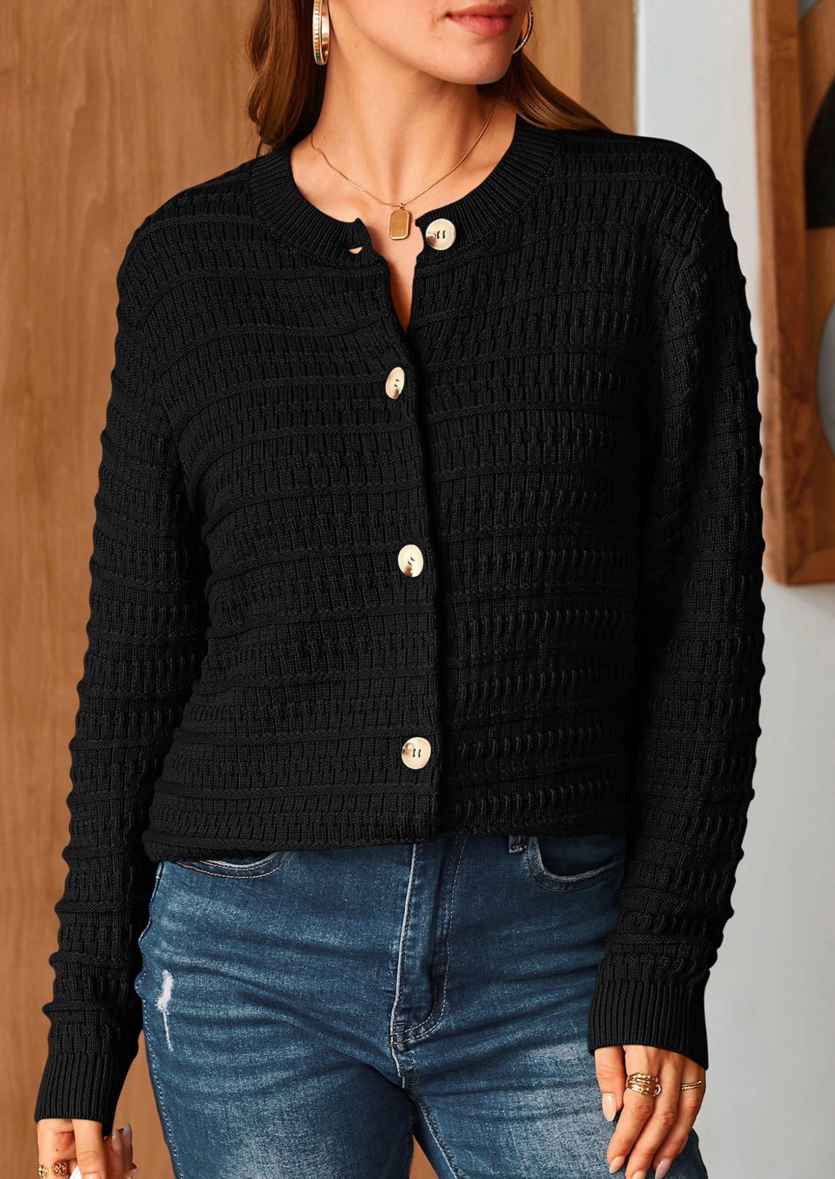 PRETTYGARDEN Women's Knit Cardigan Sweaters Casual Long Sleeve Open Front Button Down Trendy Jackets Outerwear