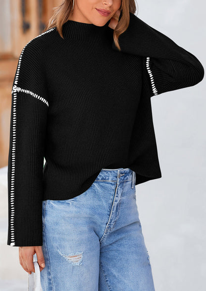 PRETTYGARDEN Women's Chunky Knit Sweaters Fall Long Sleeve Mock Neck Oversized Pullover Tops Winter Fashion Clothes