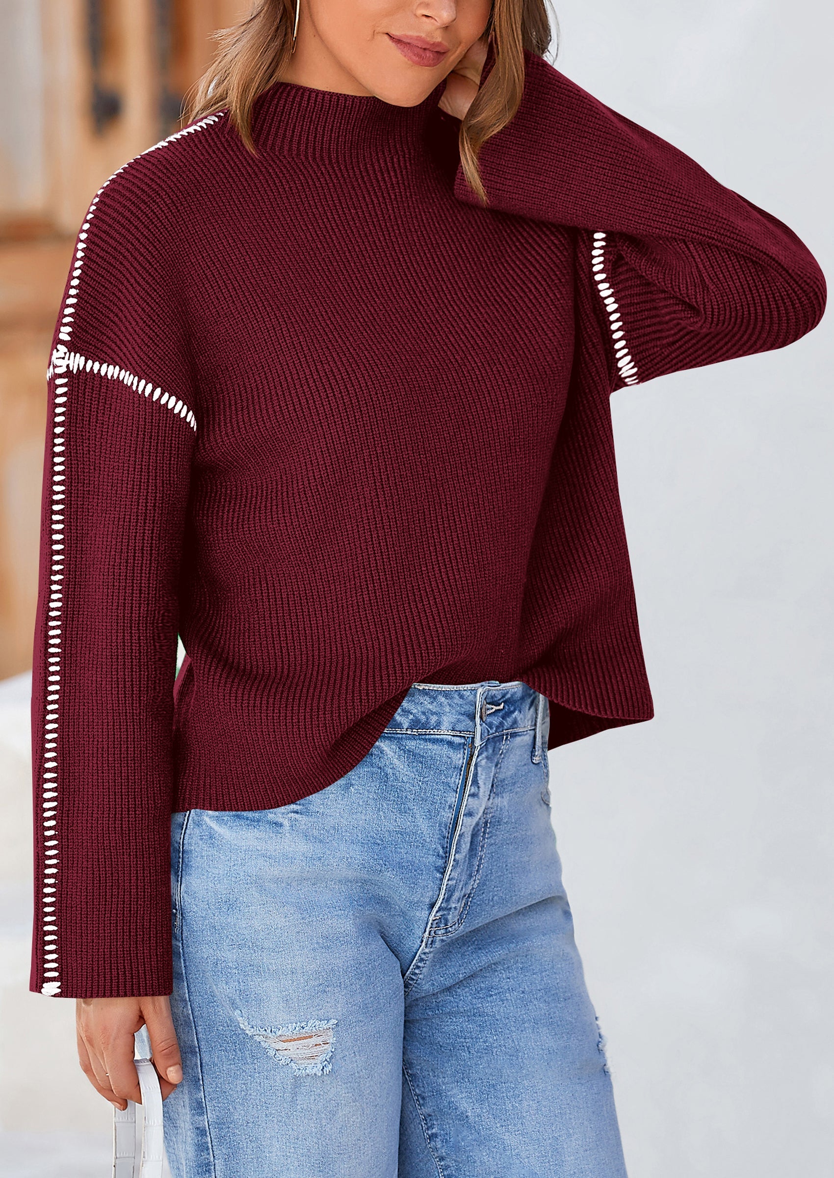 PRETTYGARDEN Women's Chunky Knit Sweaters Fall Long Sleeve Mock Neck Oversized Pullover Tops Winter Fashion Clothes