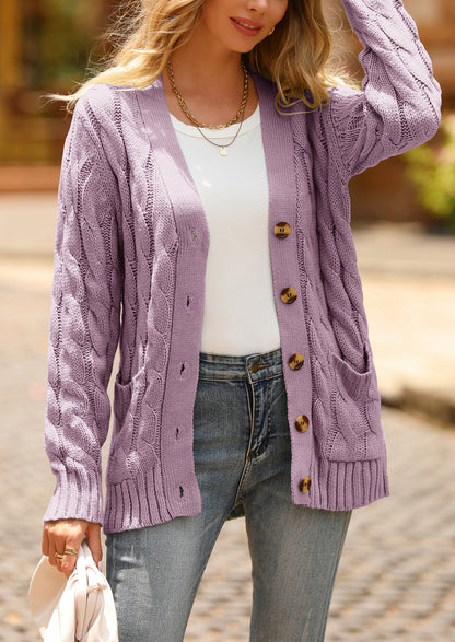 PRETTYGARDEN Women's Open Front Cardigan Sweaters Fall Fashion Button Down Cable Knit Chunky Winter Outerwear Coats