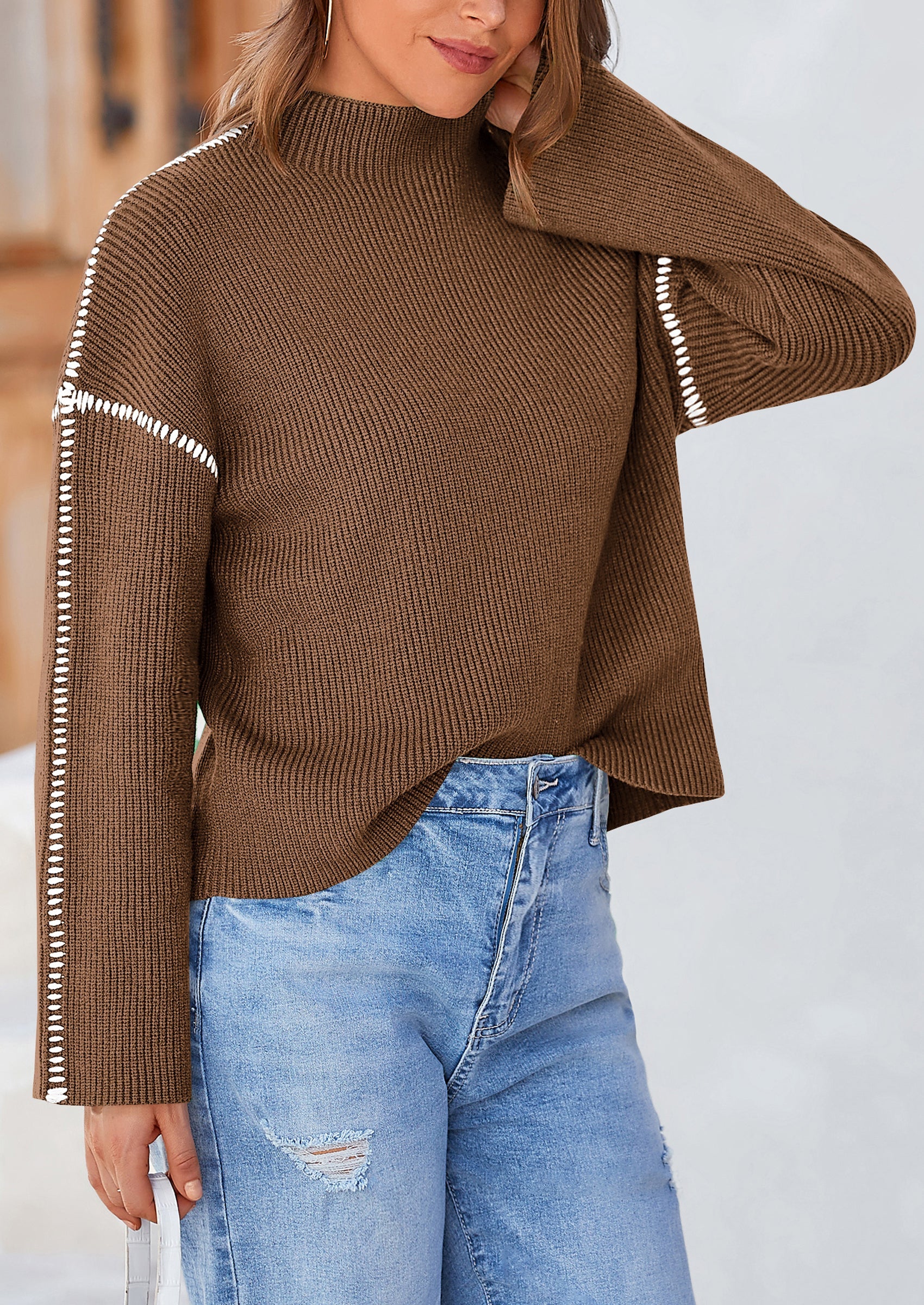 PRETTYGARDEN Women's Chunky Knit Sweaters Fall Long Sleeve Mock Neck Oversized Pullover Tops Winter Fashion Clothes