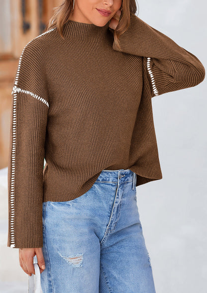 PRETTYGARDEN Women's Chunky Knit Sweaters Fall Long Sleeve Mock Neck Oversized Pullover Tops Winter Fashion Clothes