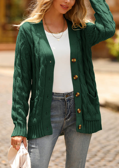 PRETTYGARDEN Women's Open Front Cardigan Sweaters Fall Fashion Button Down Cable Knit Chunky Winter Outerwear Coats