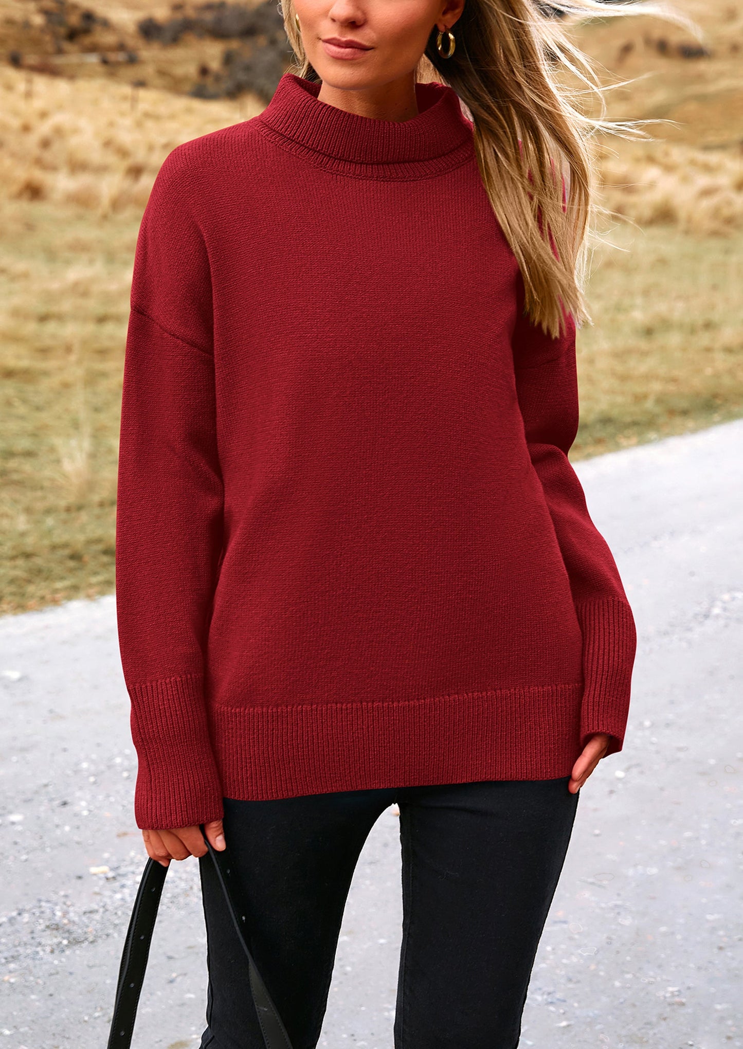 PRETTYGARDEN Women's Turtleneck Oversized Sweater Long Sleeve Chunky Knit Pullover Casual Winter Jumper Tops