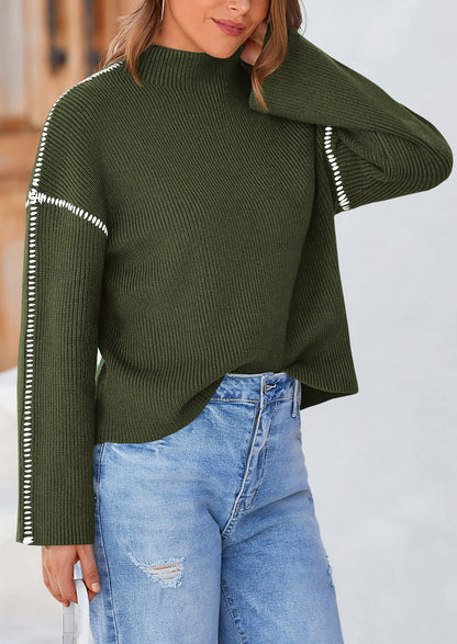 PRETTYGARDEN Women's Chunky Knit Sweaters Fall Long Sleeve Mock Neck Oversized Pullover Tops Winter Fashion Clothes