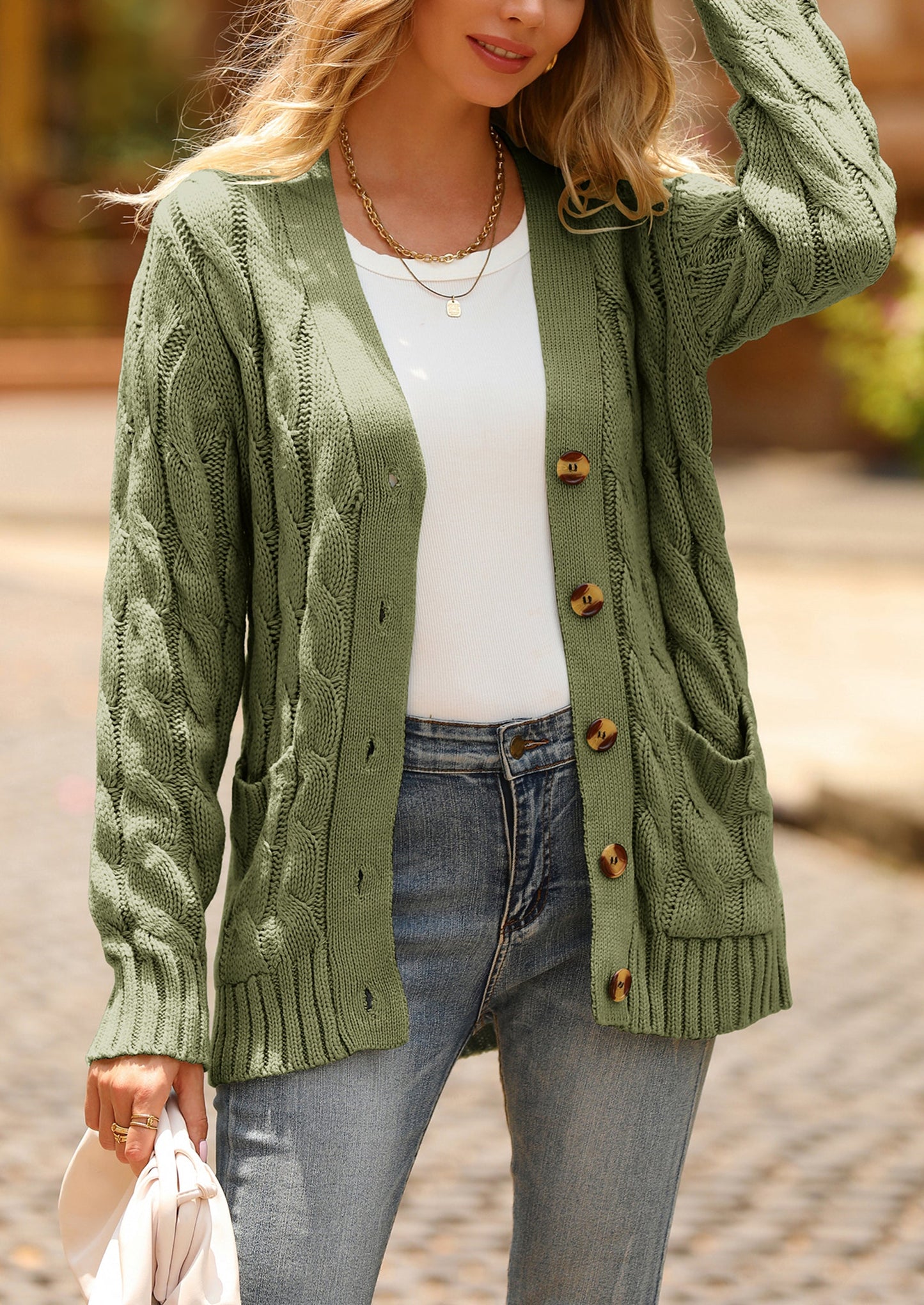 PRETTYGARDEN Women's Open Front Cardigan Sweaters Fall Fashion Button Down Cable Knit Chunky Winter Outerwear Coats