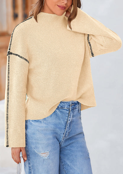 PRETTYGARDEN Women's Chunky Knit Sweaters Fall Long Sleeve Mock Neck Oversized Pullover Tops Winter Fashion Clothes