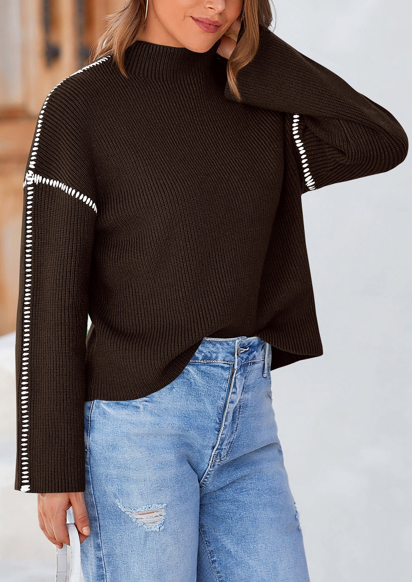 PRETTYGARDEN Women's Chunky Knit Sweaters Fall Long Sleeve Mock Neck Oversized Pullover Tops Winter Fashion Clothes