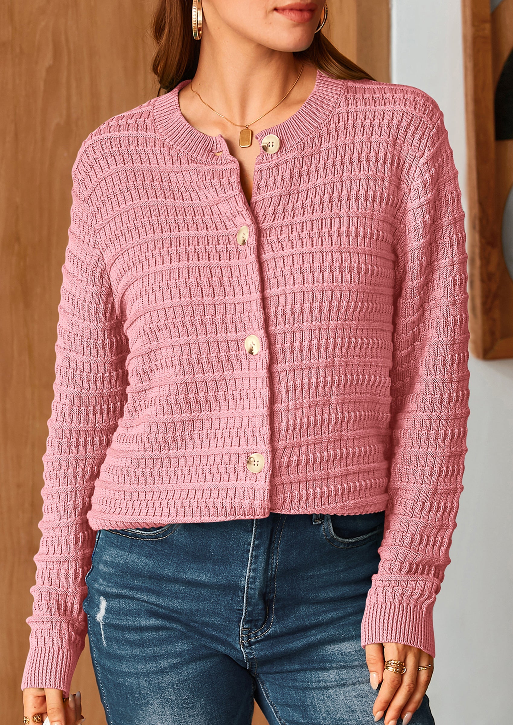 PRETTYGARDEN Women's Knit Cardigan Sweaters Casual Long Sleeve Open Front Button Down Trendy Jackets Outerwear