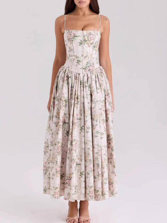 Floral Print Square Neck Maxi Cami Dress