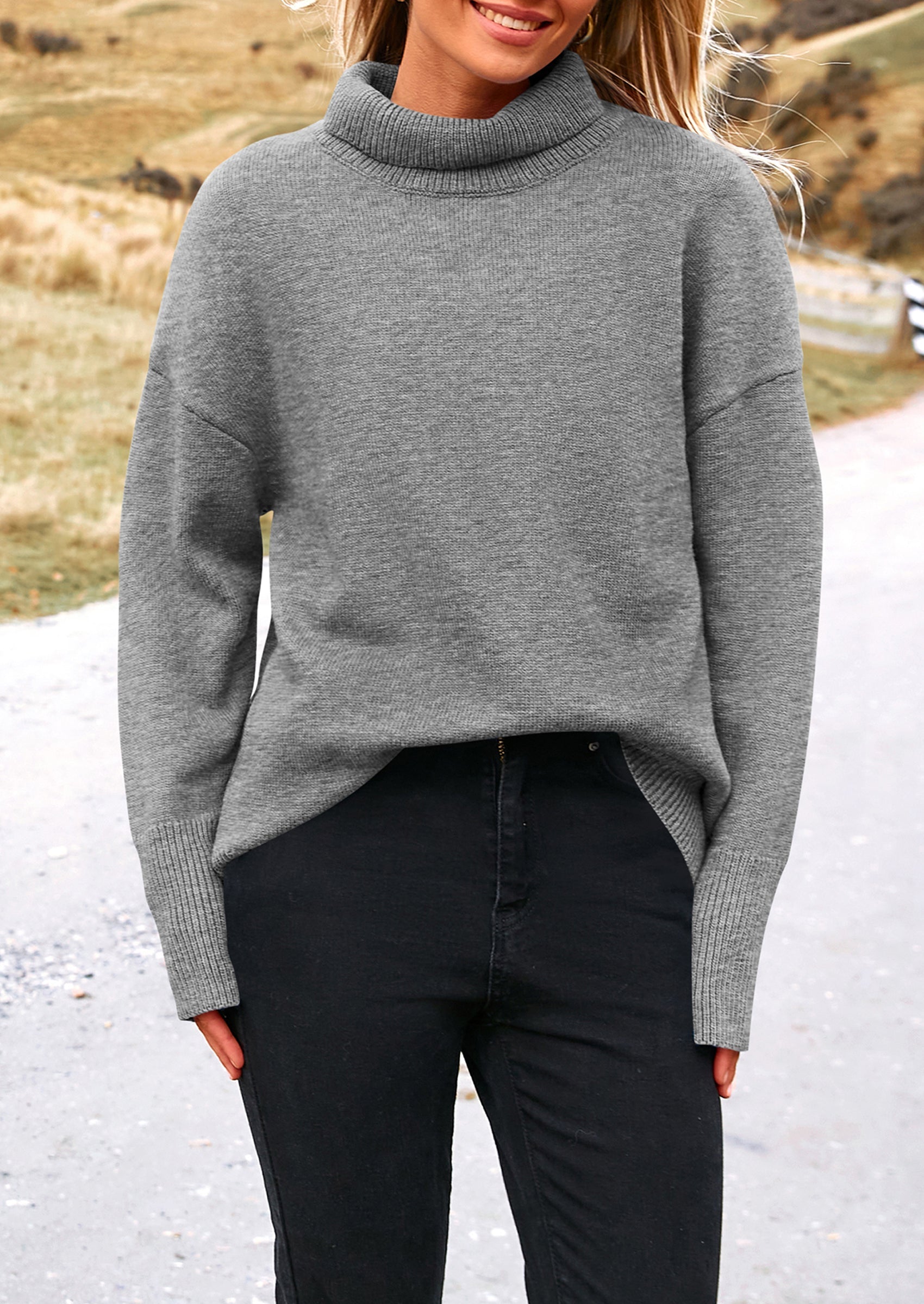 PRETTYGARDEN Women's Turtleneck Oversized Sweater Long Sleeve Chunky Knit Pullover Casual Winter Jumper Tops