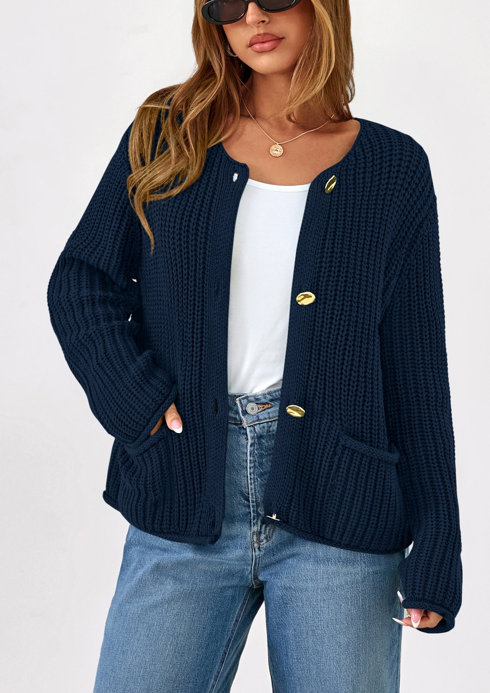 PRETTYGARDEN Cardigan Sweaters for Women Trendy Oversized Knit Chunky Button Cardigans Fall Winter Outfits with Pockets