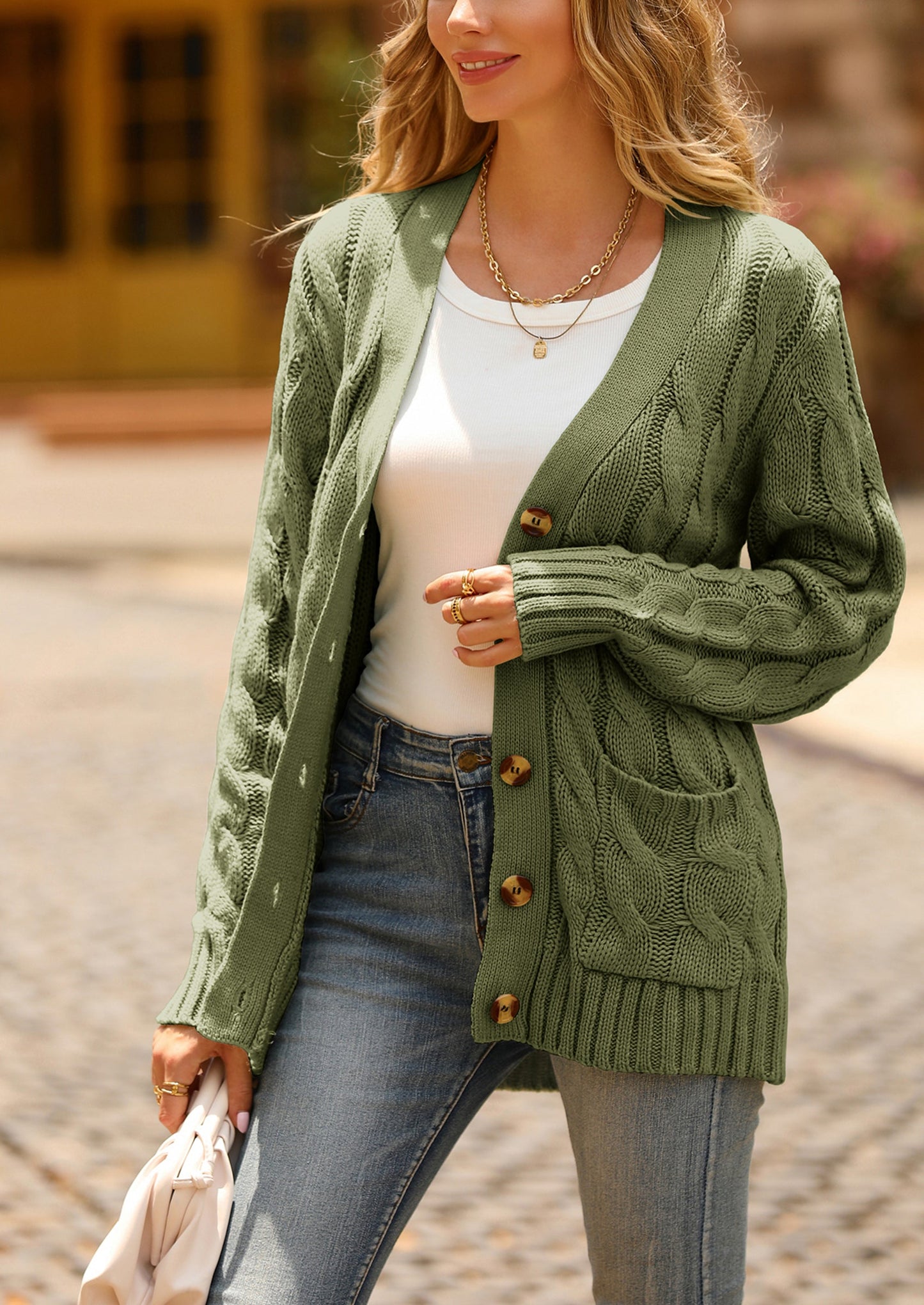 PRETTYGARDEN Women's Open Front Cardigan Sweaters Fall Fashion Button Down Cable Knit Chunky Winter Outerwear Coats