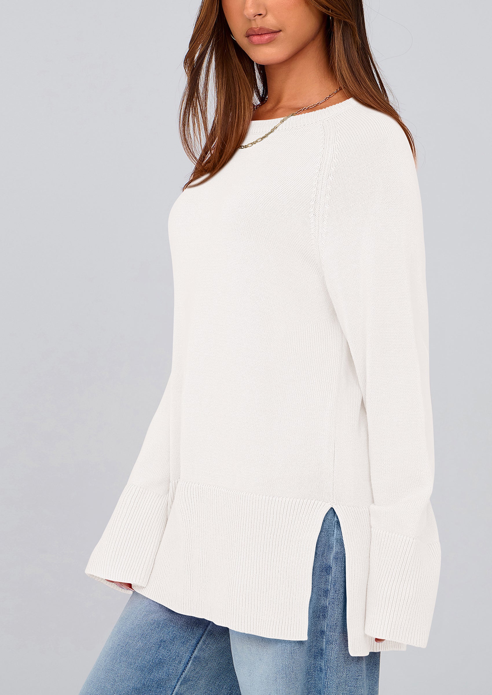 PRETTYGARDEN Women's Knit Fall Sweaters Long Sleeve Pullover Crewneck Split Hem Oversized Tunic Sweater Tops Winter Clothing